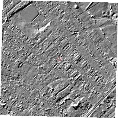 Shaded relief map of the ground around HU88LY, computed from Environment Agency LiDAR. The ground here sits at about 2 m above sea level and falls 4 m across the surrounding 800 m. Surface water reaching this point runs off ground lying to the south-east, 0.9 m higher.