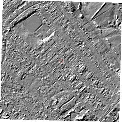 Shaded relief map of the ground around HU88LZ, computed from Environment Agency LiDAR. The ground here sits at about 2 m above sea level and falls 4 m across the surrounding 800 m. Surface water reaching this point runs off ground lying to the west-north-west, 0.6 m higher.