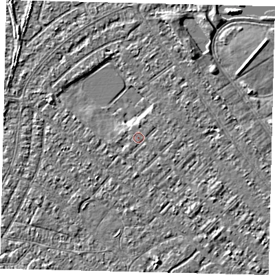 Shaded relief map of the ground around HU88NE, computed from Environment Agency LiDAR. The ground here sits at about 2 m above sea level and falls 3 m across the surrounding 800 m. Surface water reaching this point runs off ground lying to the south-east, 0.7 m higher.