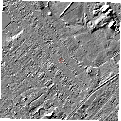 Shaded relief map of the ground around HU88NN, computed from Environment Agency LiDAR. The ground here sits at about 2 m above sea level and falls 7 m across the surrounding 800 m. Surface water reaching this point runs off ground lying to the south-east, 1.0 m higher.