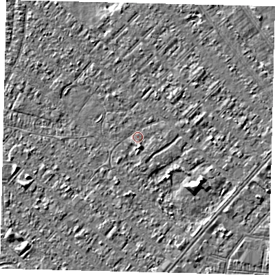 Shaded relief map of the ground around HU88PL, computed from Environment Agency LiDAR. The ground here sits at about 2 m above sea level and falls 4 m across the surrounding 800 m. Surface water reaching this point runs off ground lying to the south-south-east, 1.9 m higher.