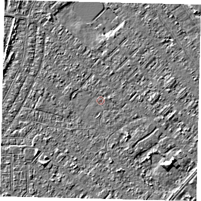 Shaded relief map of the ground around HU88PN, computed from Environment Agency LiDAR. The ground here sits at about 2 m above sea level and falls 4 m across the surrounding 800 m. Surface water reaching this point runs off ground lying to the south-east, 3.3 m higher.