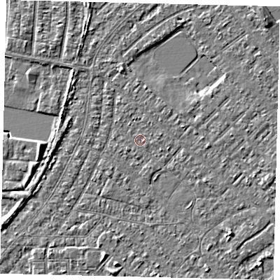 Shaded relief map of the ground around HU88PP, computed from Environment Agency LiDAR. The ground here sits at about 2 m above sea level and falls 3 m across the surrounding 800 m. Surface water reaching this point runs off ground lying to the north-north-west, 1.4 m higher.