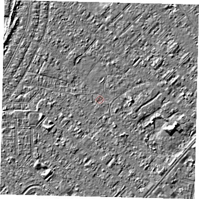 Shaded relief map of the ground around HU88QA, computed from Environment Agency LiDAR. The ground here sits at about 2 m above sea level and falls 4 m across the surrounding 800 m. Surface water reaching this point runs off ground lying to the east-south-east, 3.3 m higher.