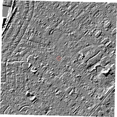 Shaded relief map of the ground around HU88QG, computed from Environment Agency LiDAR. The ground here sits at about 2 m above sea level and falls 4 m across the surrounding 800 m. Surface water reaching this point runs off ground lying to the east-south-east, 3.3 m higher.