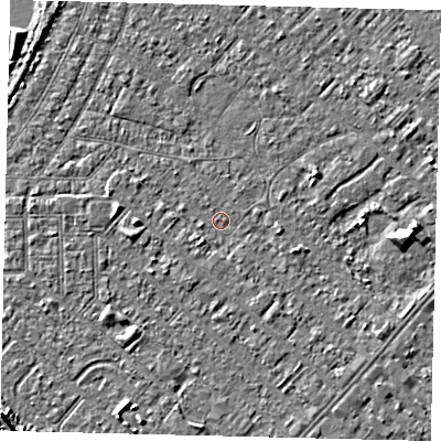 Shaded relief map of the ground around HU88QH, computed from Environment Agency LiDAR. The ground here sits at about 2 m above sea level and falls 5 m across the surrounding 800 m. Surface water reaching this point runs off ground lying to the south-south-east, 0.9 m higher.