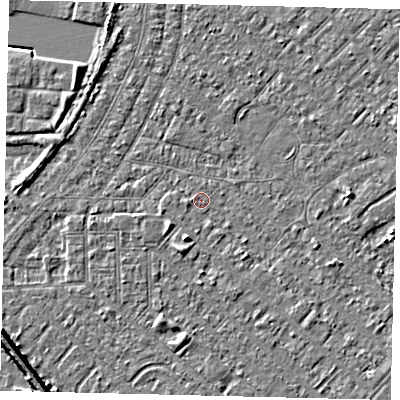 Shaded relief map of the ground around HU88QJ, computed from Environment Agency LiDAR. The ground here sits at about 2 m above sea level and falls 7 m across the surrounding 800 m. Surface water reaching this point runs off ground lying to the south-east, 1.1 m higher.