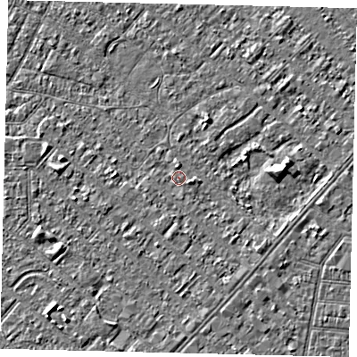 Shaded relief map of the ground around HU88QR, computed from Environment Agency LiDAR. The ground here sits at about 2 m above sea level and falls 3 m across the surrounding 800 m. Surface water reaching this point runs off ground lying to the south, 0.7 m higher.