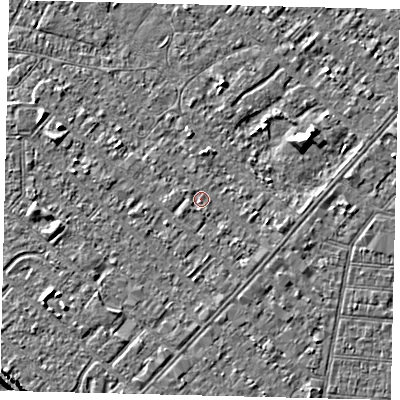 Shaded relief map of the ground around HU88RA, computed from Environment Agency LiDAR. The ground here sits at about 2 m above sea level and falls 6 m across the surrounding 800 m. Surface water reaching this point runs off ground lying to the south-west, 0.8 m higher.
