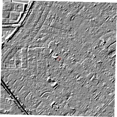 Shaded relief map of the ground around HU88RS, computed from Environment Agency LiDAR. The ground here sits at about 2 m above sea level and falls 7 m across the surrounding 800 m. Surface water reaching this point runs off ground lying to the north-north-west, 1.7 m higher.