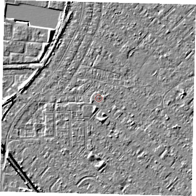 Shaded relief map of the ground around HU88RZ, computed from Environment Agency LiDAR. The ground here sits at about 2 m above sea level and falls 8 m across the surrounding 800 m. Surface water reaching this point runs off ground lying to the west-south-west, 1.0 m higher.