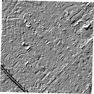 Shaded relief map of the ground around HU88SF, computed from Environment Agency LiDAR. The ground here sits at about 2 m above sea level and falls 6 m across the surrounding 800 m. Surface water reaching this point runs off ground lying to the east, 0.7 m higher.