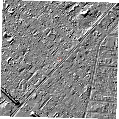 Shaded relief map of the ground around HU88SH, computed from Environment Agency LiDAR. The ground here sits at about 2 m above sea level and falls 7 m across the surrounding 800 m. The ground contributing surface water to this point lies to the north-north-east.