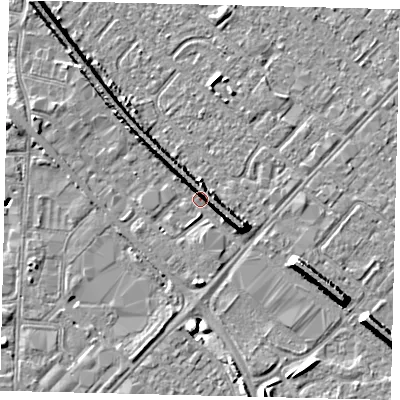 Shaded relief map of the ground around HU88SS, computed from Environment Agency LiDAR. The ground here sits at about 2 m above sea level and falls 8 m across the surrounding 800 m. Surface water reaching this point runs off ground lying to the east-south-east, 5.9 m higher.