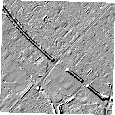Shaded relief map of the ground around HU88TA, computed from Environment Agency LiDAR. The ground here sits at about 2 m above sea level and falls 8 m across the surrounding 800 m. Surface water reaching this point runs off ground lying to the west-south-west, 5.6 m higher.