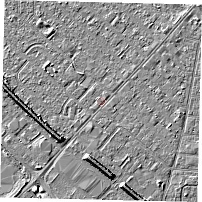 Shaded relief map of the ground around HU88TD, computed from Environment Agency LiDAR. The ground here sits at about 3 m above sea level and falls 7 m across the surrounding 800 m. Surface water reaching this point runs off ground lying to the south-west, 0.7 m higher.