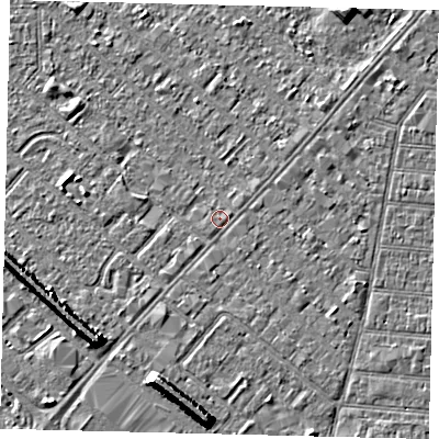 Shaded relief map of the ground around HU88TE, computed from Environment Agency LiDAR. The ground here sits at about 2 m above sea level and falls 7 m across the surrounding 800 m. Surface water reaching this point runs off ground lying to the east-south-east, 0.9 m higher.