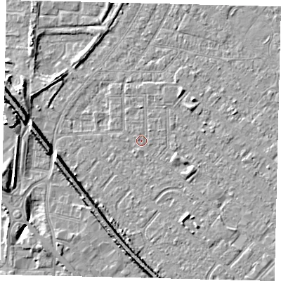 Shaded relief map of the ground around HU88TL, computed from Environment Agency LiDAR. The ground here sits at about 2 m above sea level and falls 9 m across the surrounding 800 m. Surface water reaching this point runs off ground lying to the south-south-east, 2.0 m higher.