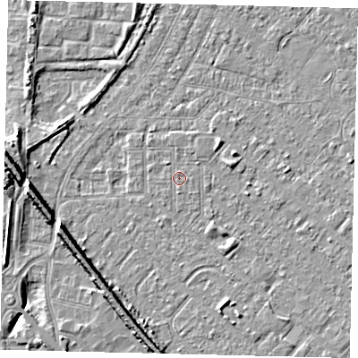 Shaded relief map of the ground around HU88TN, computed from Environment Agency LiDAR. The ground here sits at about 2 m above sea level and falls 9 m across the surrounding 800 m. The ground contributing surface water to this point lies to the north.