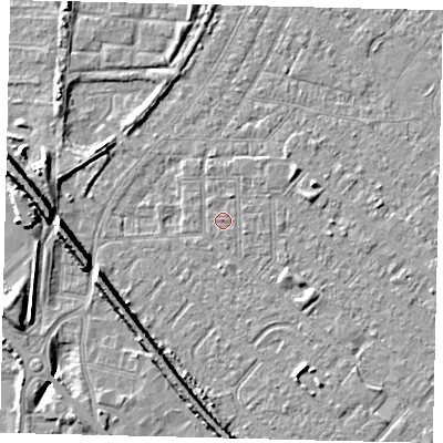 Shaded relief map of the ground around HU88TR, computed from Environment Agency LiDAR. The ground here sits at about 2 m above sea level and falls 9 m across the surrounding 800 m. Surface water reaching this point runs off ground lying to the north-north-east, 0.8 m higher.