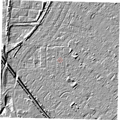 Shaded relief map of the ground around HU88TW, computed from Environment Agency LiDAR. The ground here sits at about 2 m above sea level and falls 9 m across the surrounding 800 m. Surface water reaching this point runs off ground lying to the north-north-east, 0.5 m higher.