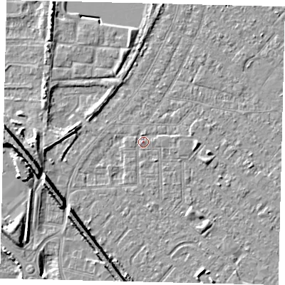 Shaded relief map of the ground around HU88TX, computed from Environment Agency LiDAR. The ground here sits at about 3 m above sea level and falls 9 m across the surrounding 800 m. Surface water reaching this point runs off ground lying to the west, 0.8 m higher.