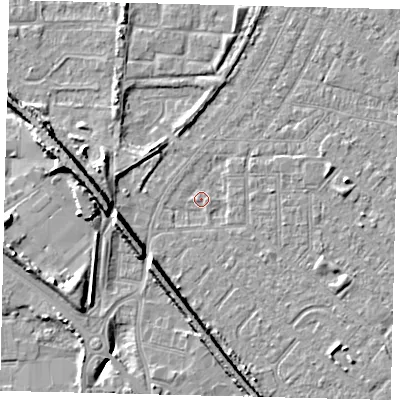 Shaded relief map of the ground around HU88UA, computed from Environment Agency LiDAR. The ground here sits at about 2 m above sea level and falls 9 m across the surrounding 800 m. Surface water reaching this point runs off ground lying to the south-west, 6.3 m higher.
