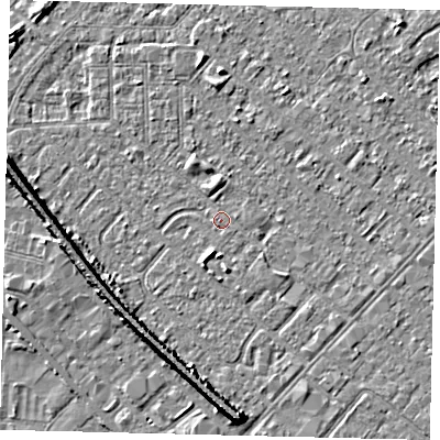 Shaded relief map of the ground around HU88UE, computed from Environment Agency LiDAR. The ground here sits at about 2 m above sea level and falls 7 m across the surrounding 800 m. Surface water reaching this point runs off ground lying to the south-south-west, 1.9 m higher.