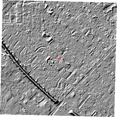 Shaded relief map of the ground around HU88UJ, computed from Environment Agency LiDAR. The ground here sits at about 2 m above sea level and falls 7 m across the surrounding 800 m. Surface water reaching this point runs off ground lying to the south-south-east, 1.0 m higher.