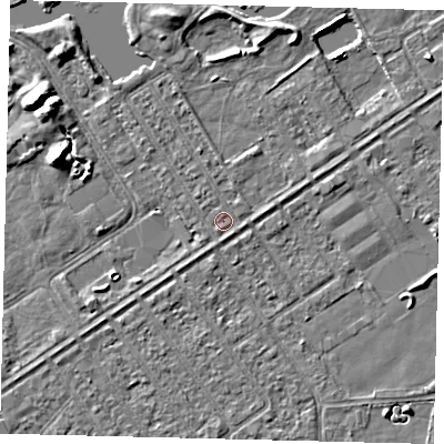 Shaded relief map of the ground around HU89AA, computed from Environment Agency LiDAR. The ground here sits at about 2 m above sea level and falls 7 m across the surrounding 800 m. Surface water reaching this point runs off ground lying to the south-south-east, 0.6 m higher.
