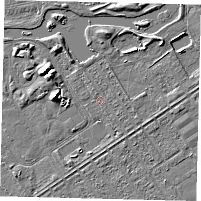 Shaded relief map of the ground around HU89AD, computed from Environment Agency LiDAR. The ground here sits at about 2 m above sea level and falls 7 m across the surrounding 800 m. Surface water reaching this point runs off ground lying to the north-north-west, 0.8 m higher.