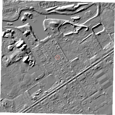 Shaded relief map of the ground around HU89AG, computed from Environment Agency LiDAR. The ground here sits at about 2 m above sea level and falls 7 m across the surrounding 800 m. Surface water reaching this point runs off ground lying to the south-south-east, 0.7 m higher.