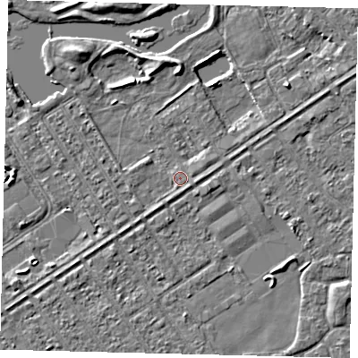 Shaded relief map of the ground around HU89AJ, computed from Environment Agency LiDAR. The ground here sits at about 2 m above sea level and falls 4 m across the surrounding 800 m. Surface water reaching this point runs off ground lying to the south-west, 0.9 m higher.