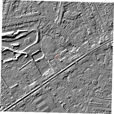 Shaded relief map of the ground around HU89AP, computed from Environment Agency LiDAR. The ground here sits at about 2 m above sea level and falls 3 m across the surrounding 800 m. Surface water reaching this point runs off ground lying to the south-east, 2.2 m higher.