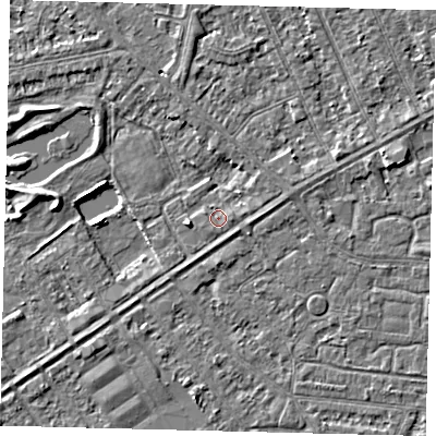 Shaded relief map of the ground around HU89AR, computed from Environment Agency LiDAR. The ground here sits at about 2 m above sea level and falls 3 m across the surrounding 800 m. Surface water reaching this point runs off ground lying to the north-east, 0.9 m higher.
