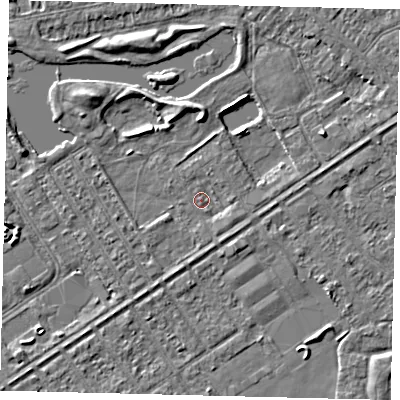 Shaded relief map of the ground around HU89AT, computed from Environment Agency LiDAR. The ground here sits at about 2 m above sea level and falls 4 m across the surrounding 800 m. Surface water reaching this point runs off ground lying to the south-south-west, 1.2 m higher.