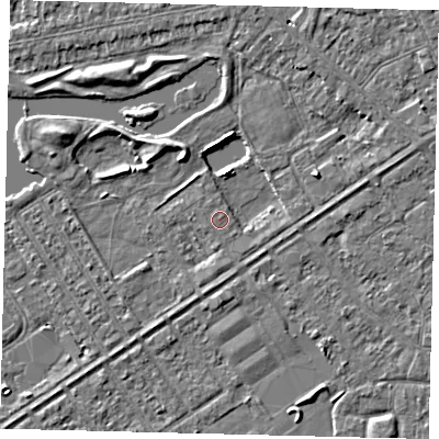 Shaded relief map of the ground around HU89AU, computed from Environment Agency LiDAR. The ground here sits at about 2 m above sea level and falls 4 m across the surrounding 800 m. Surface water reaching this point runs off ground lying to the south-south-east, 1.6 m higher.