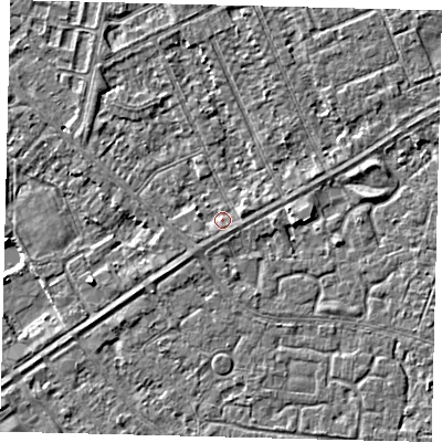 Shaded relief map of the ground around HU89AY, computed from Environment Agency LiDAR. The ground here sits at about 2 m above sea level and falls 3 m across the surrounding 800 m. Surface water reaching this point runs off ground lying to the east-north-east, 1.1 m higher.