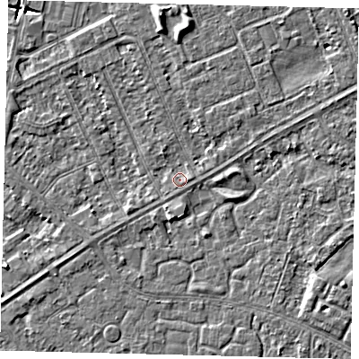 Shaded relief map of the ground around HU89BA, computed from Environment Agency LiDAR. The ground here sits at about 2 m above sea level and falls 6 m across the surrounding 800 m. Surface water reaching this point runs off ground lying to the west-south-west, 1.3 m higher.