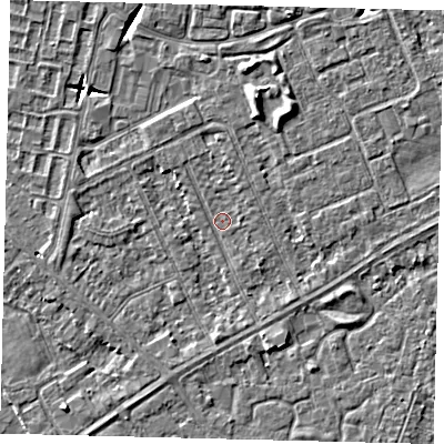 Shaded relief map of the ground around HU89BD, computed from Environment Agency LiDAR. The ground here sits at about 2 m above sea level and falls 6 m across the surrounding 800 m. Surface water reaching this point runs off ground lying to the north-north-east, 3.2 m higher.