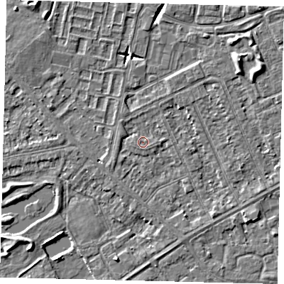 Shaded relief map of the ground around HU89BJ, computed from Environment Agency LiDAR. The ground here sits at about 2 m above sea level and falls 6 m across the surrounding 800 m. Surface water reaching this point runs off ground lying to the east, 0.6 m higher.