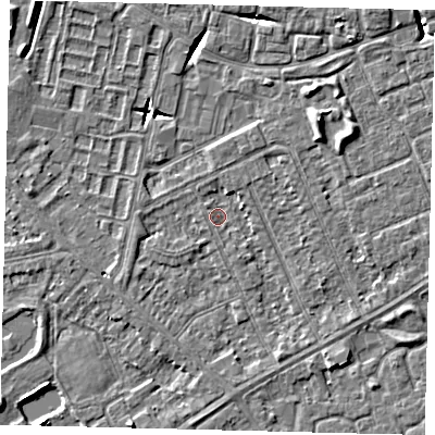 Shaded relief map of the ground around HU89BL, computed from Environment Agency LiDAR. The ground here sits at about 2 m above sea level and falls 6 m across the surrounding 800 m. Surface water reaching this point runs off ground lying to the south, 1.3 m higher.