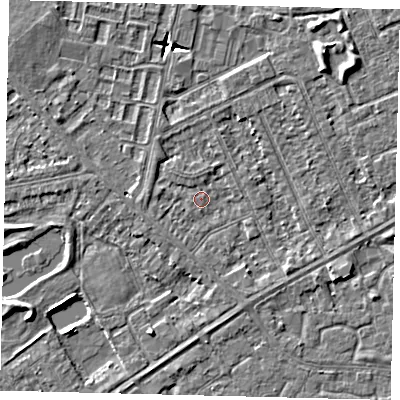 Shaded relief map of the ground around HU89BQ, computed from Environment Agency LiDAR. The ground here sits at about 2 m above sea level and falls 6 m across the surrounding 800 m. Surface water reaching this point runs off ground lying to the south-east, 1.4 m higher.