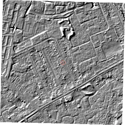 Shaded relief map of the ground around HU89BS, computed from Environment Agency LiDAR. The ground here sits at about 2 m above sea level and falls 6 m across the surrounding 800 m. Surface water reaching this point runs off ground lying to the north, 3.2 m higher.