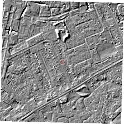 Shaded relief map of the ground around HU89BT, computed from Environment Agency LiDAR. The ground here sits at about 2 m above sea level and falls 6 m across the surrounding 800 m. Surface water reaching this point runs off ground lying to the north, 3.2 m higher.