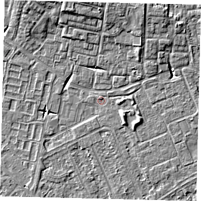 Shaded relief map of the ground around HU89BU, computed from Environment Agency LiDAR. The ground here sits at about 2 m above sea level and falls 9 m across the surrounding 800 m. Surface water reaching this point runs off ground lying to the south-east, 2.7 m higher.