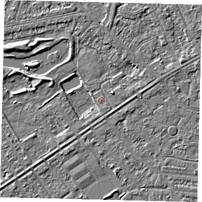 Shaded relief map of the ground around HU89BX, computed from Environment Agency LiDAR. The ground here sits at about 2 m above sea level and falls 3 m across the surrounding 800 m. Surface water reaching this point runs off ground lying to the east-north-east, 1.5 m higher.