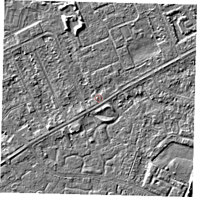 Shaded relief map of the ground around HU89DA, computed from Environment Agency LiDAR. The ground here sits at about 2 m above sea level and falls 6 m across the surrounding 800 m. The ground contributing surface water to this point lies to the west-north-west.