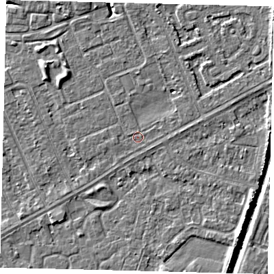 Shaded relief map of the ground around HU89DE, computed from Environment Agency LiDAR. The ground here sits at about 2 m above sea level and falls 6 m across the surrounding 800 m. Surface water reaching this point runs off ground lying to the east-north-east, 2.1 m higher.