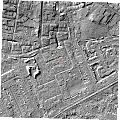 Shaded relief map of the ground around HU89DG, computed from Environment Agency LiDAR. The ground here sits at about 2 m above sea level and falls 8 m across the surrounding 800 m. Surface water reaching this point runs off ground lying to the north, 0.6 m higher.